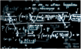 Equations and formulas displayed on blackboard, link to calculators